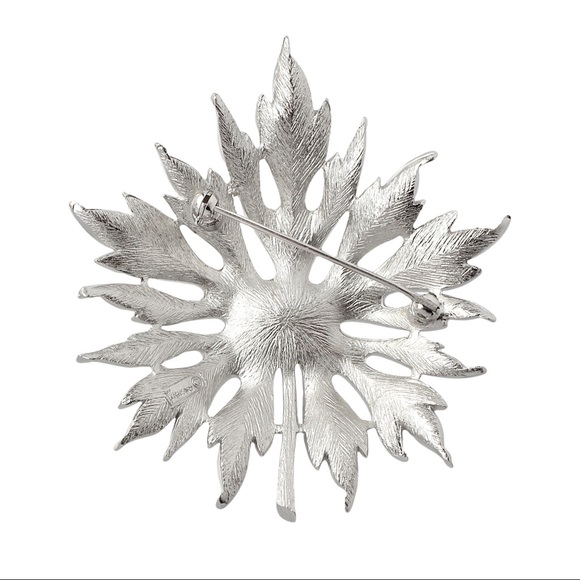 Vintage Crown Trifari Leaf Brooch Textured Silver Rhodium Plated Large Realistic - Picture 4 of 5